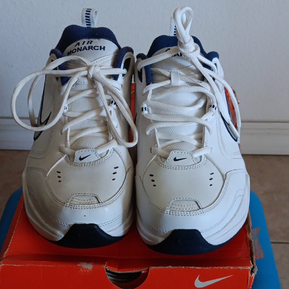 Nike Air Monarch Kids Sneakers - White and Navy